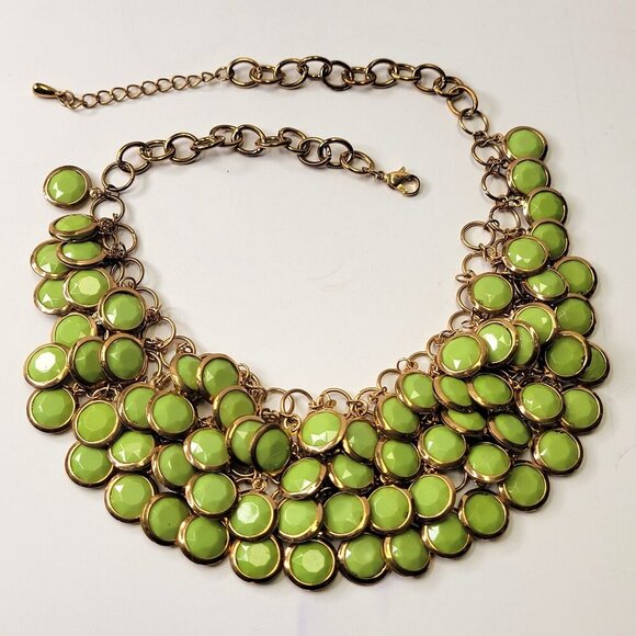 Green Choker Gold Tone Resin Pendant Fashion Bib Statement Necklace - Picture 1 of 8
